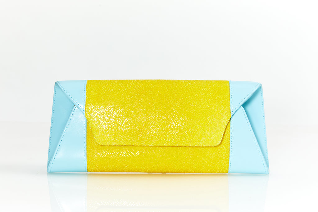 Blue and outlet yellow clutch bag